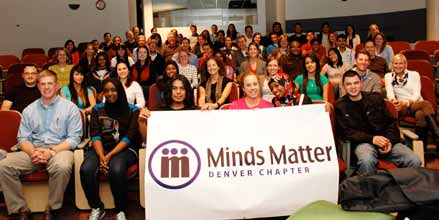 Group of people with Minds Matter banner